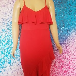 Red Plus Size Ruffle Trim Maxi Dr